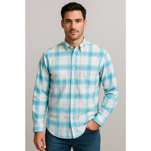 Levis San Francisco Mens Plaid Button-Up Shirt L 90s Light Blue & White